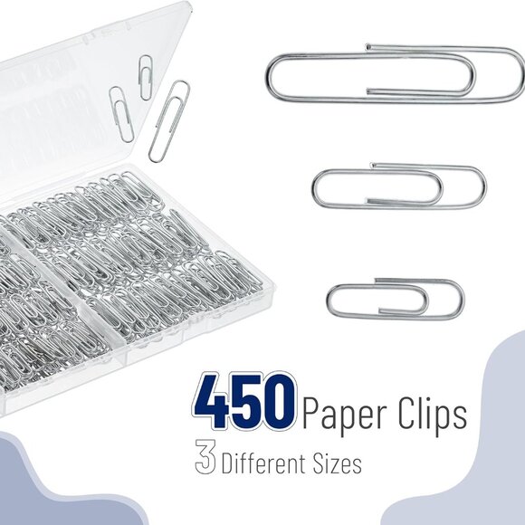 Paper Clips - 450 Pack Assorted Sizes, Silver, Large & Small Paper Clips - Picture 4 of 9